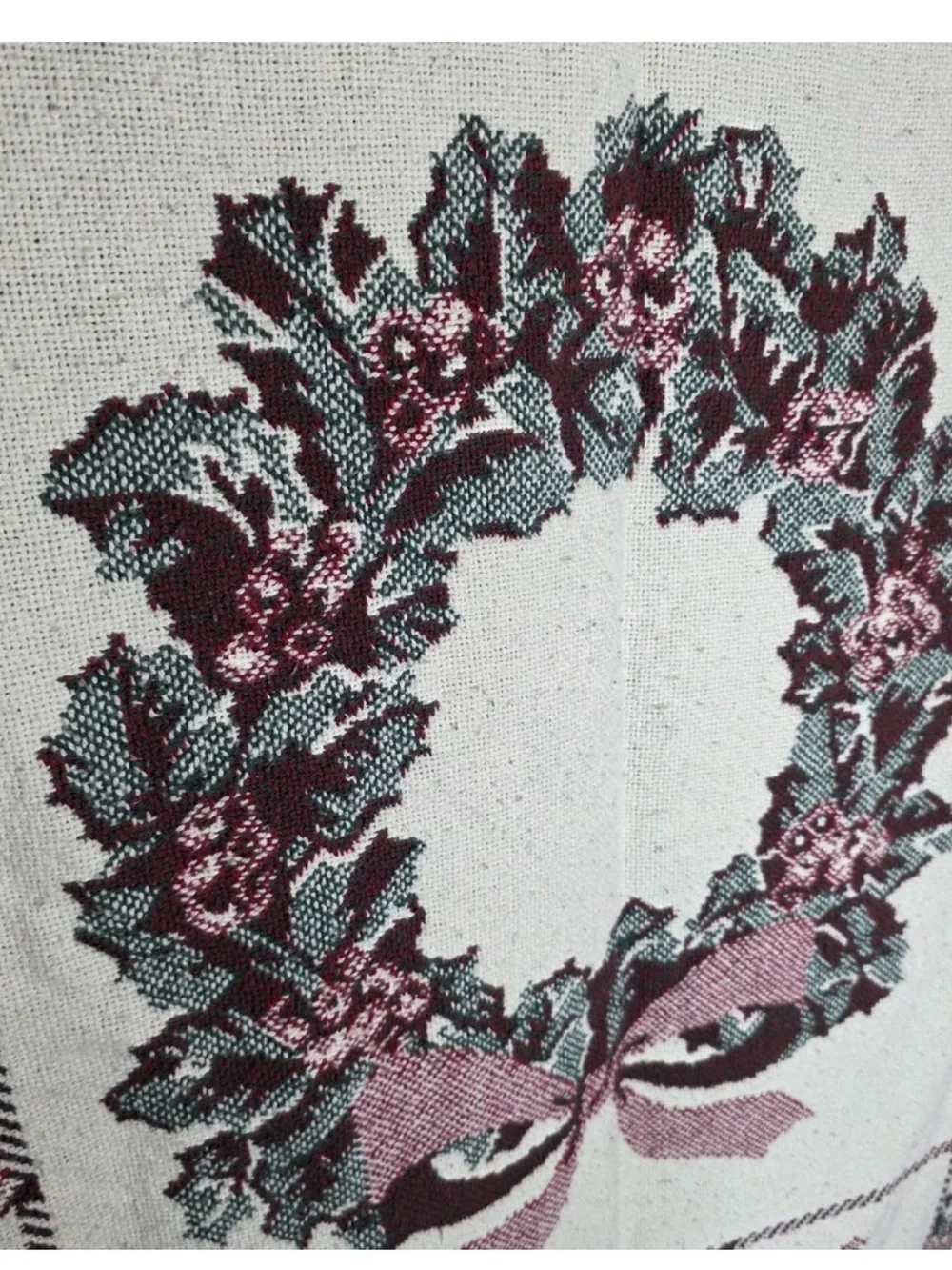 Vintage Christmas Woven Throw Blanket Wreath Tree Candle 46x54 Rustic